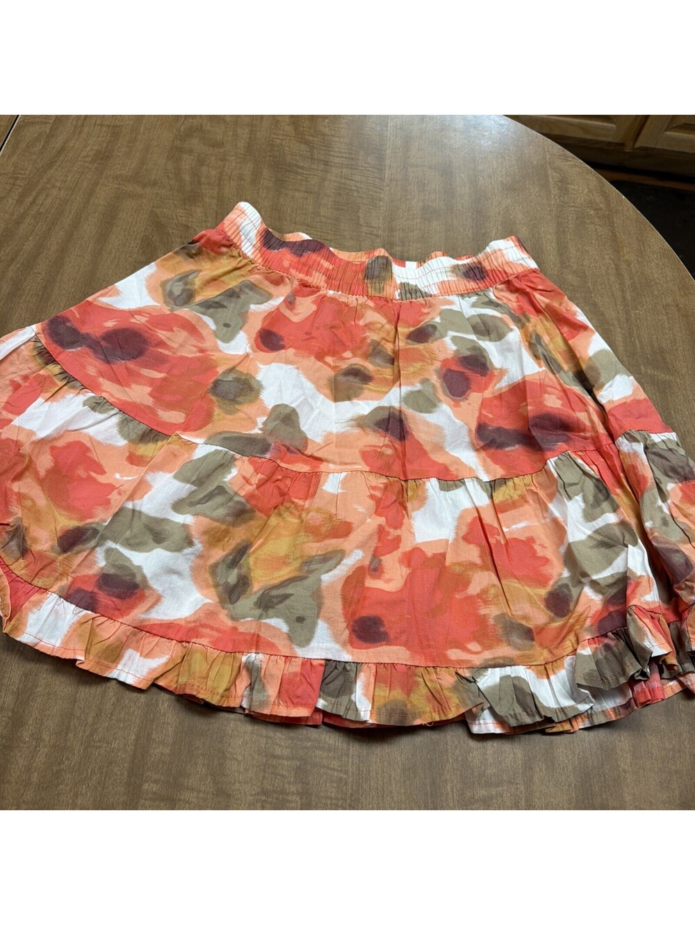 Vero Moda Orange Floral Abstract Tiered Mini Skirt Elastic Waist Ruffle Hem XS